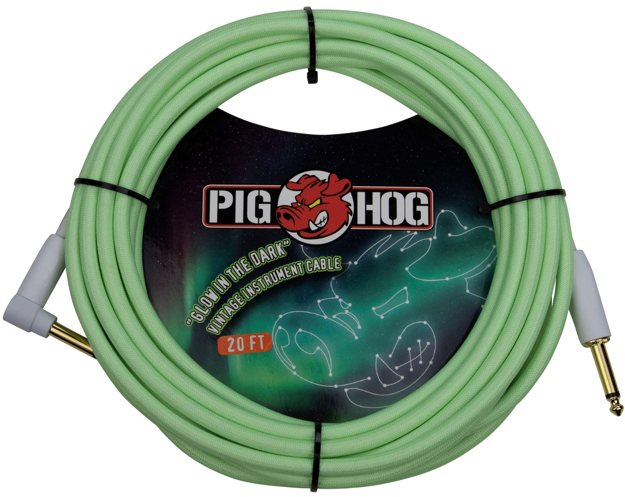 Pig HogPCH20GLOR Glow In The Dark Instrument Cable 20' Right Angle