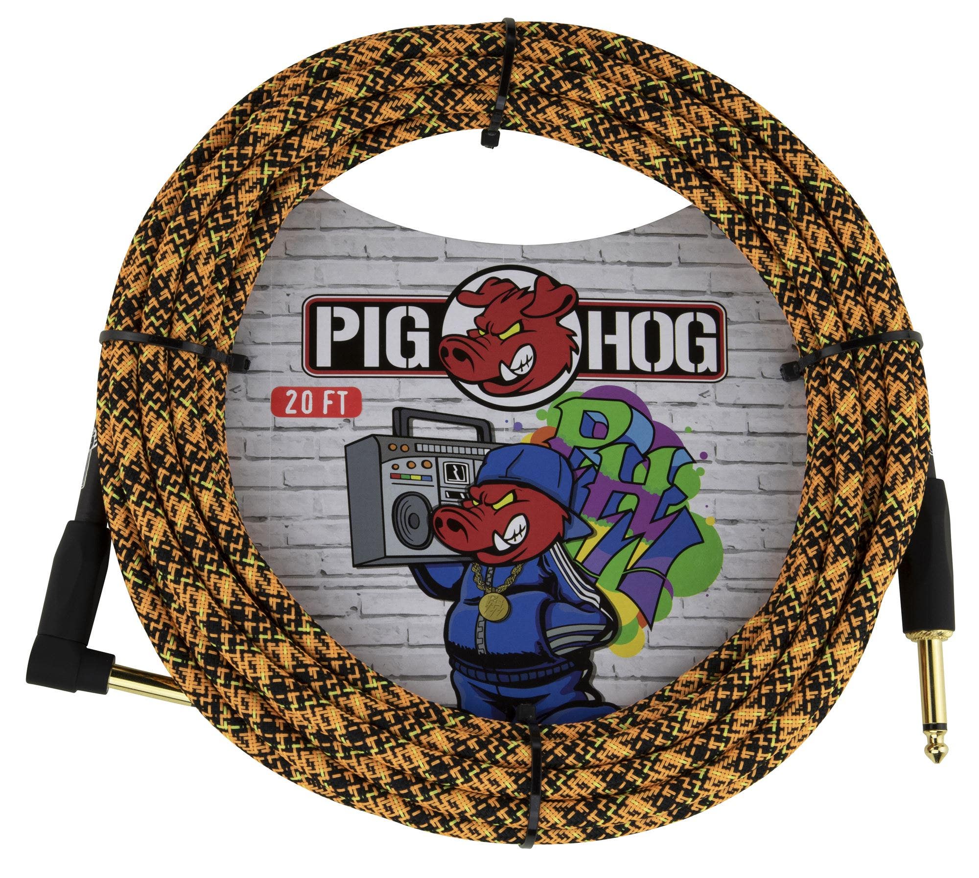 Pig Hog PCH20GORR Right Angle Instrument Cable Orange Graffiti 20'