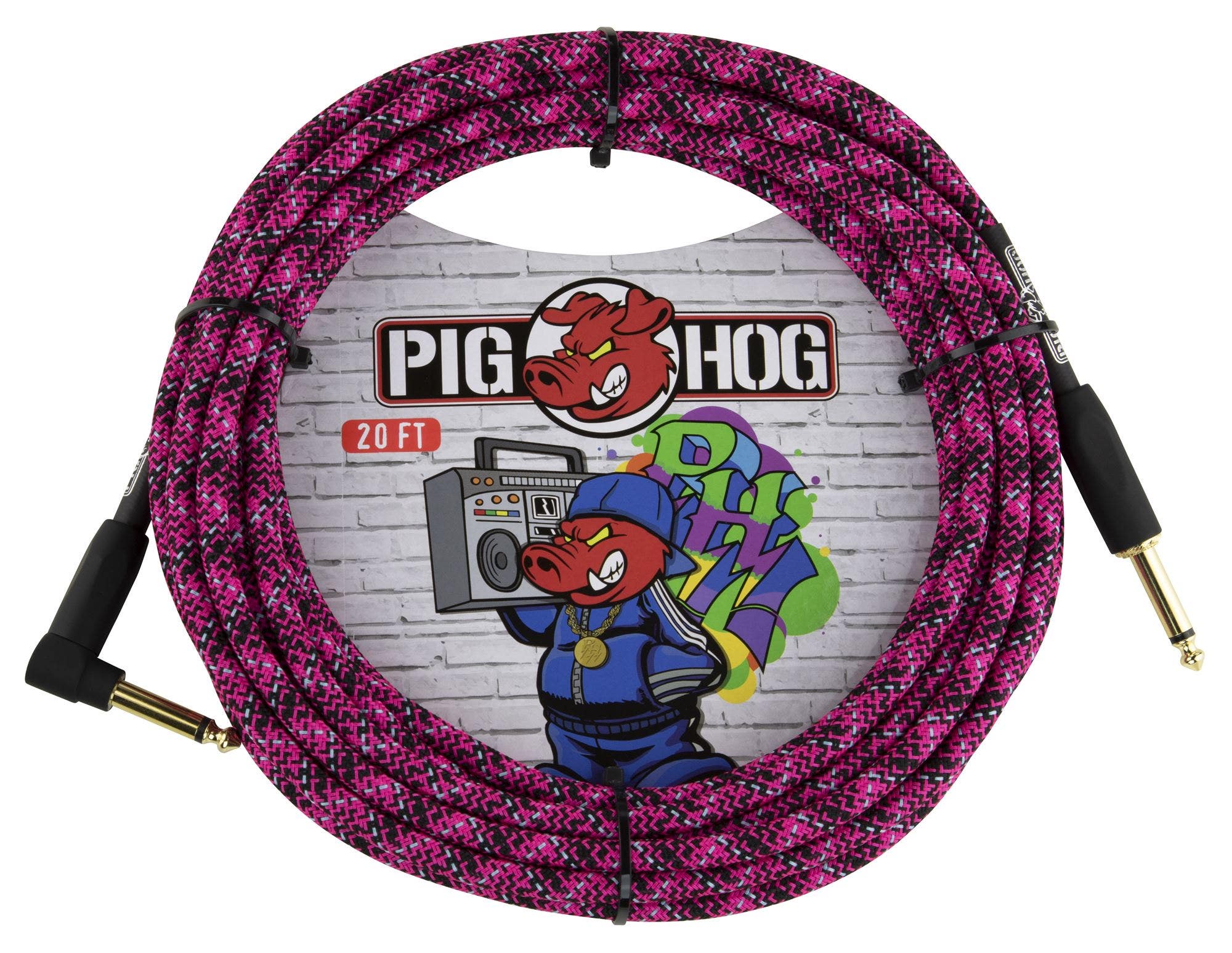 Pig Hog PCH20GPKR Right Angle Instrument Cable Pink Graffiti 20'
