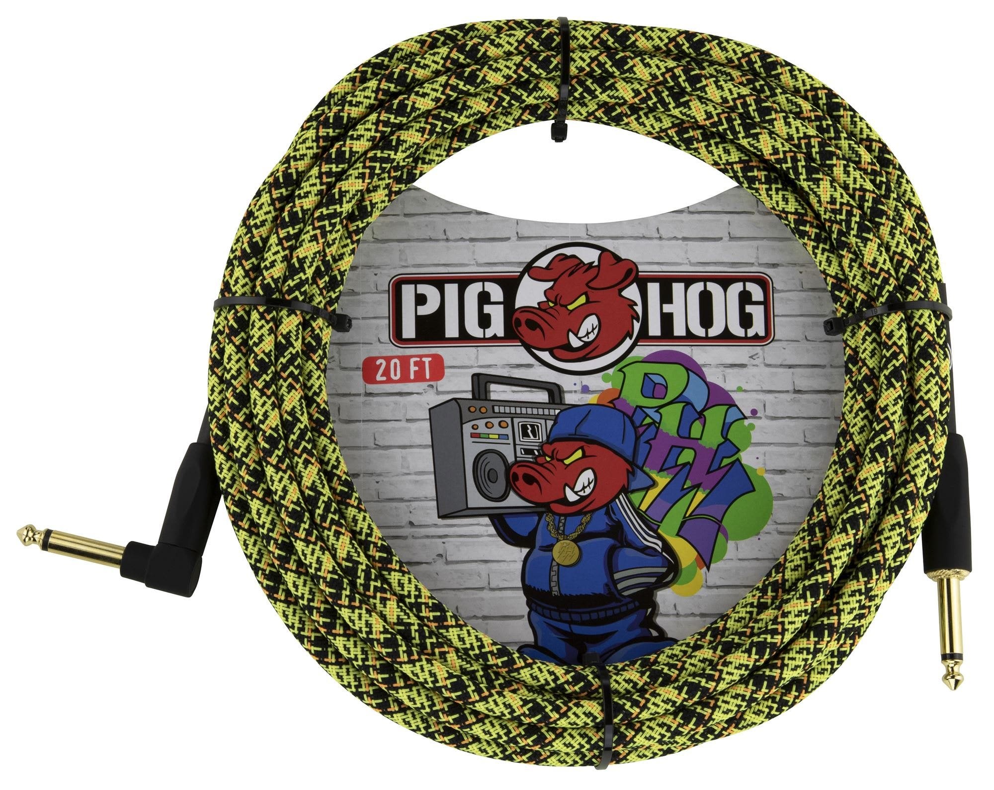 Pig Hog PCH20GYR Right Angle Instrument Cable Yellow Graffiti 20'