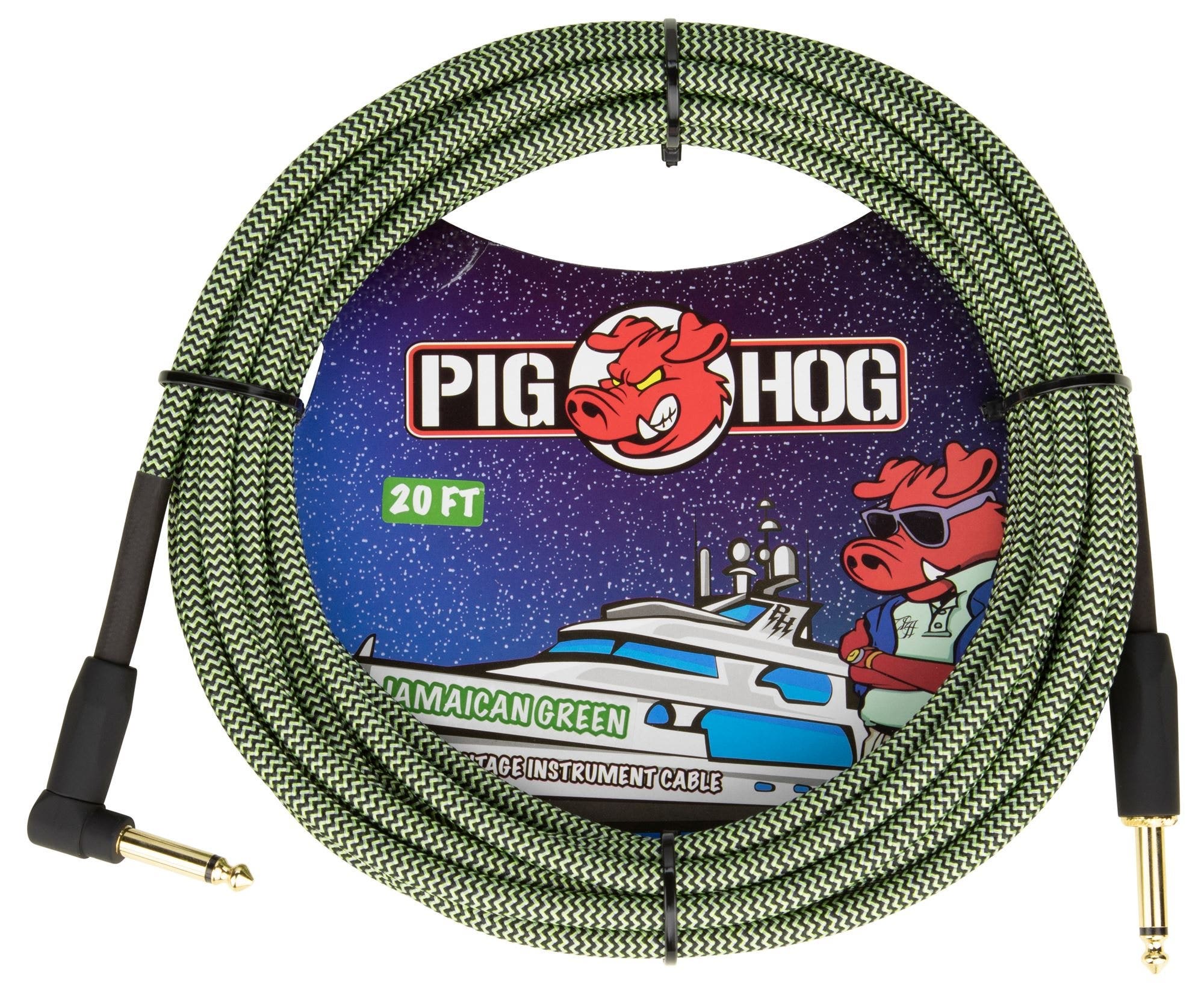 Pig Hog PCH20JGRR Instrument Cable Right Angle Jamaican Green 20 Feet
