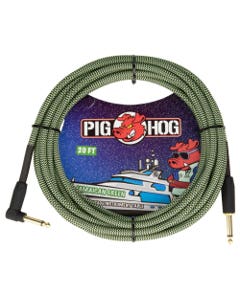 Pig Hog PCH20JGRR Instrument Cable Right Angle Jamaican Green 20 Feet