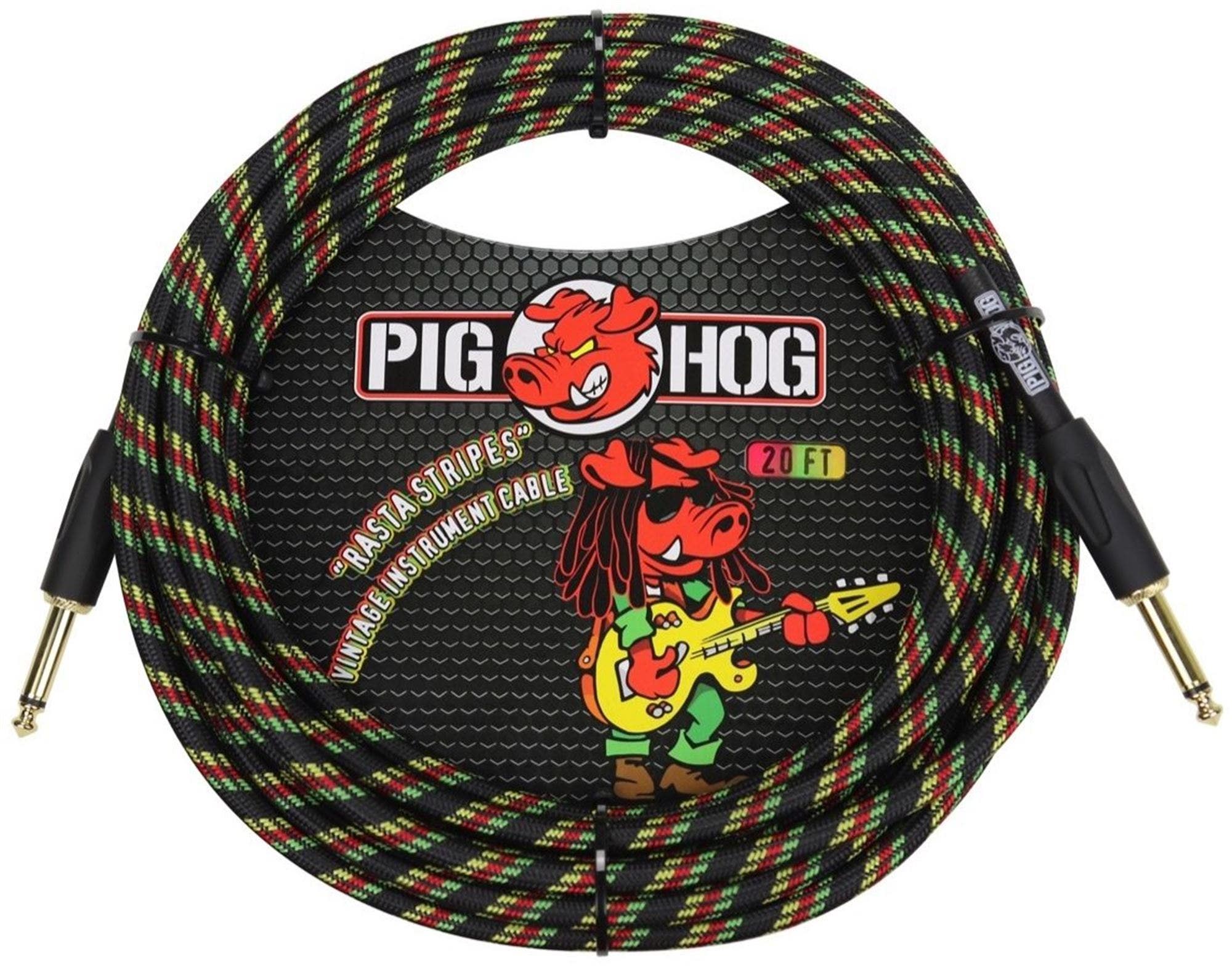 Pig Hog PCH20RA Rasta Stripes Instrument Cable 20 foot