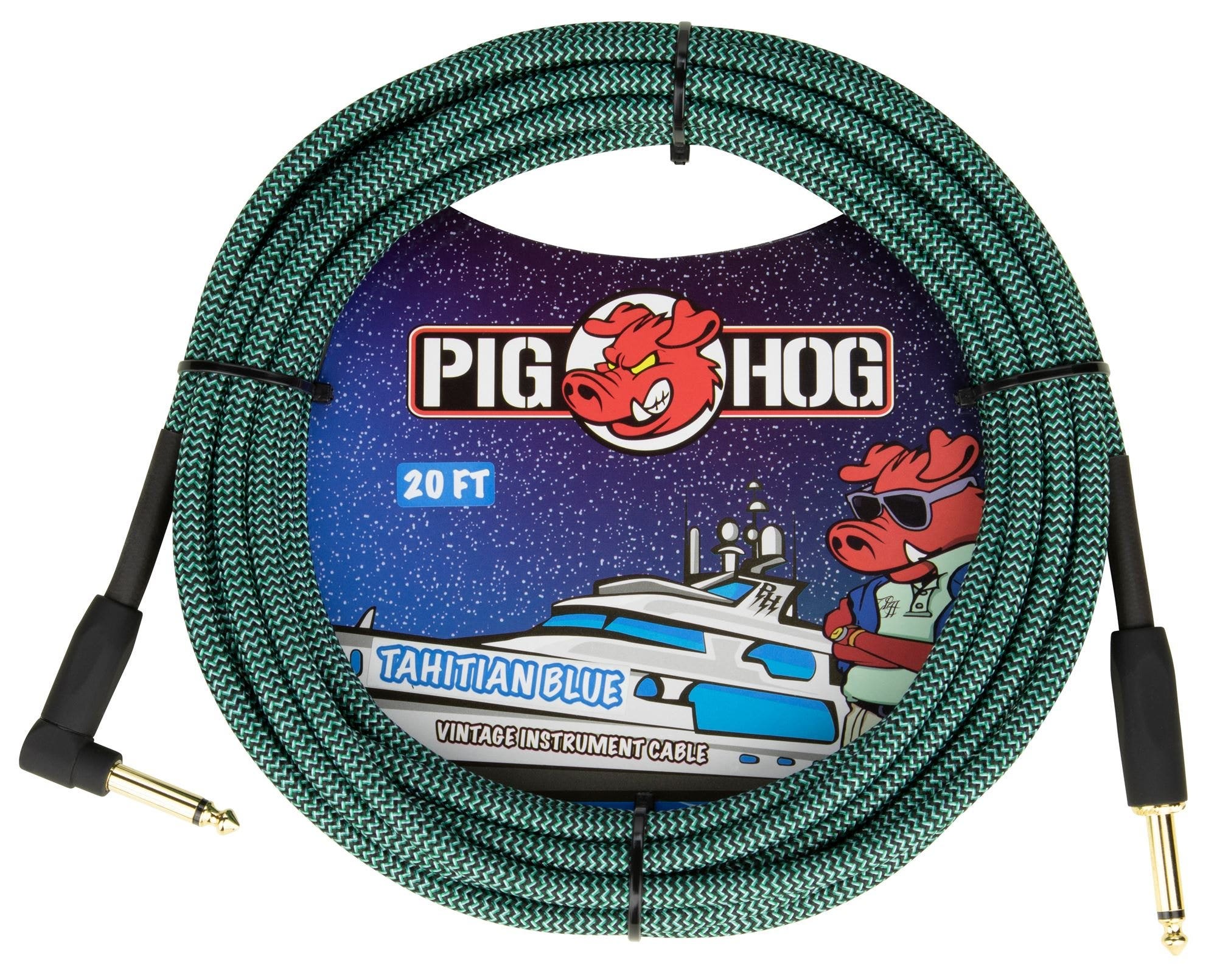 Pig Hog PCH20TABR Instrument Cable Right Angle Tahitian Blue 20 Feet