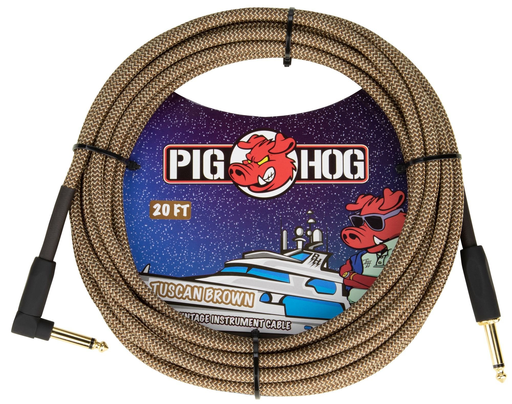 Pig Hog PCH20TBRR Instrument Cable Right Angle Tuscan Brown 20 Feet