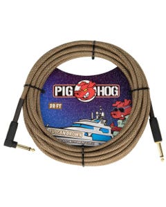 Pig Hog PCH20TBRR Instrument Cable Right Angle Tuscan Brown 20 Feet