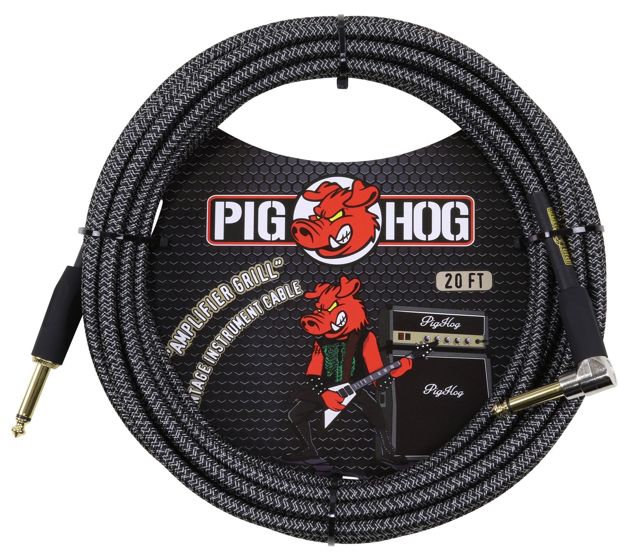 Pig Hog Armor Clad Instrument Cable 20 Foot Right Angle