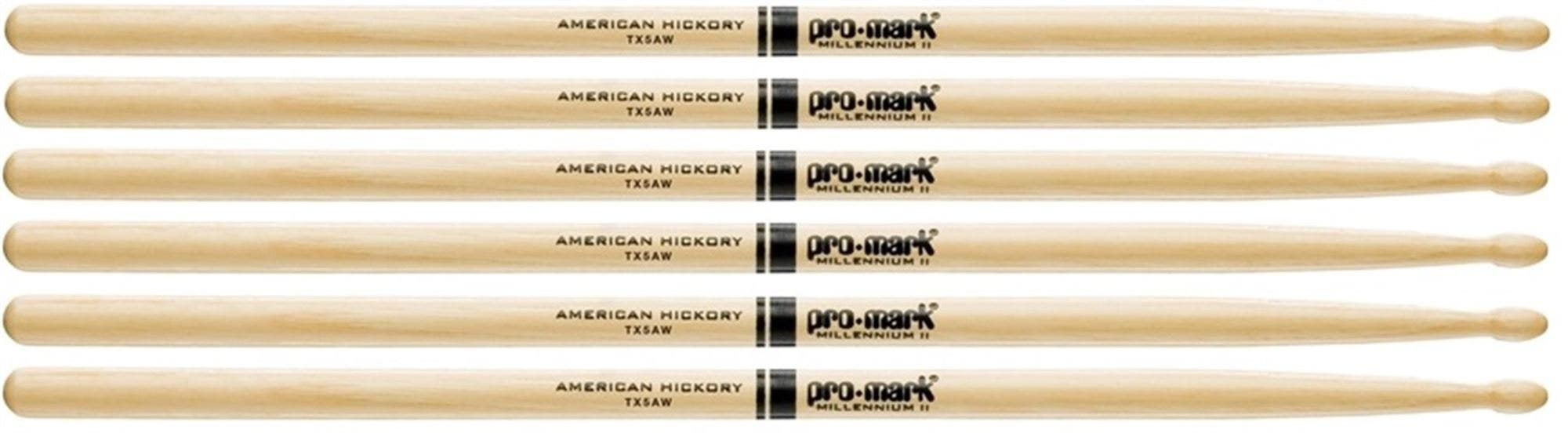 ProMark Hickory 5A Drumsticks Wood Tip 3 PAK