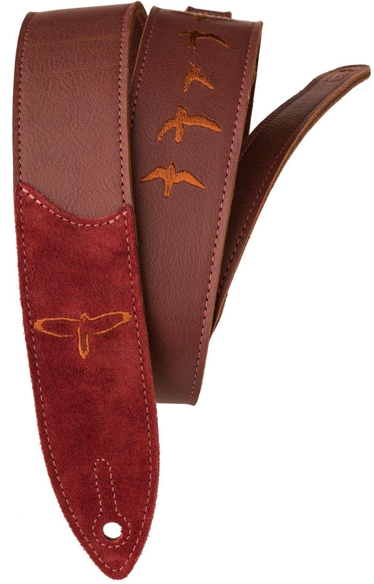 PRS Premium Leather Strap Embroidered Birds Burgundy