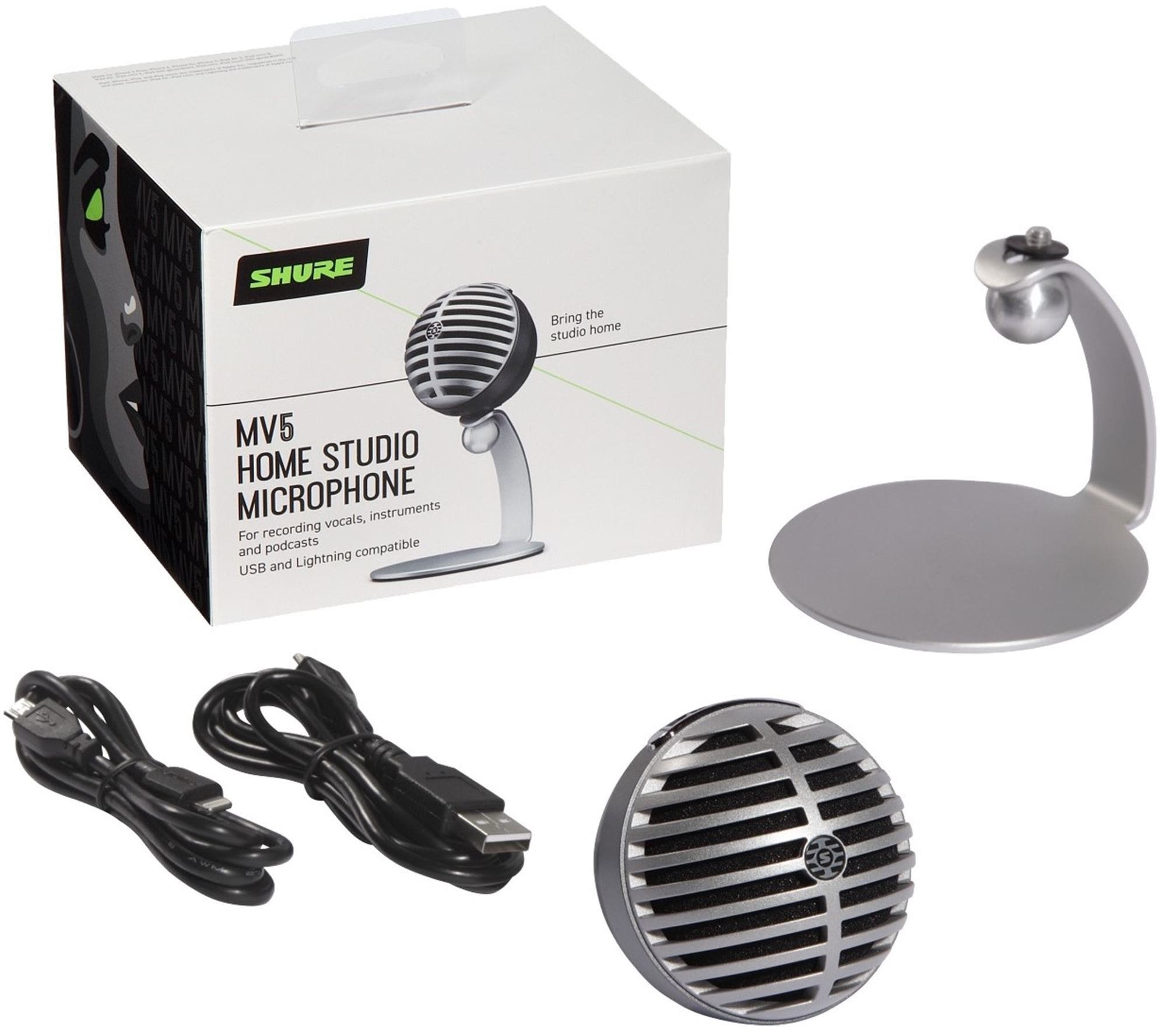 Shure MV5-DIG Home Studio USB Condenser Microphone Silver