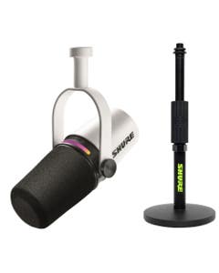 Shure MV7PLW Podcast Hybrid Mic and SH-DESKTOP1 Desktop Stand
