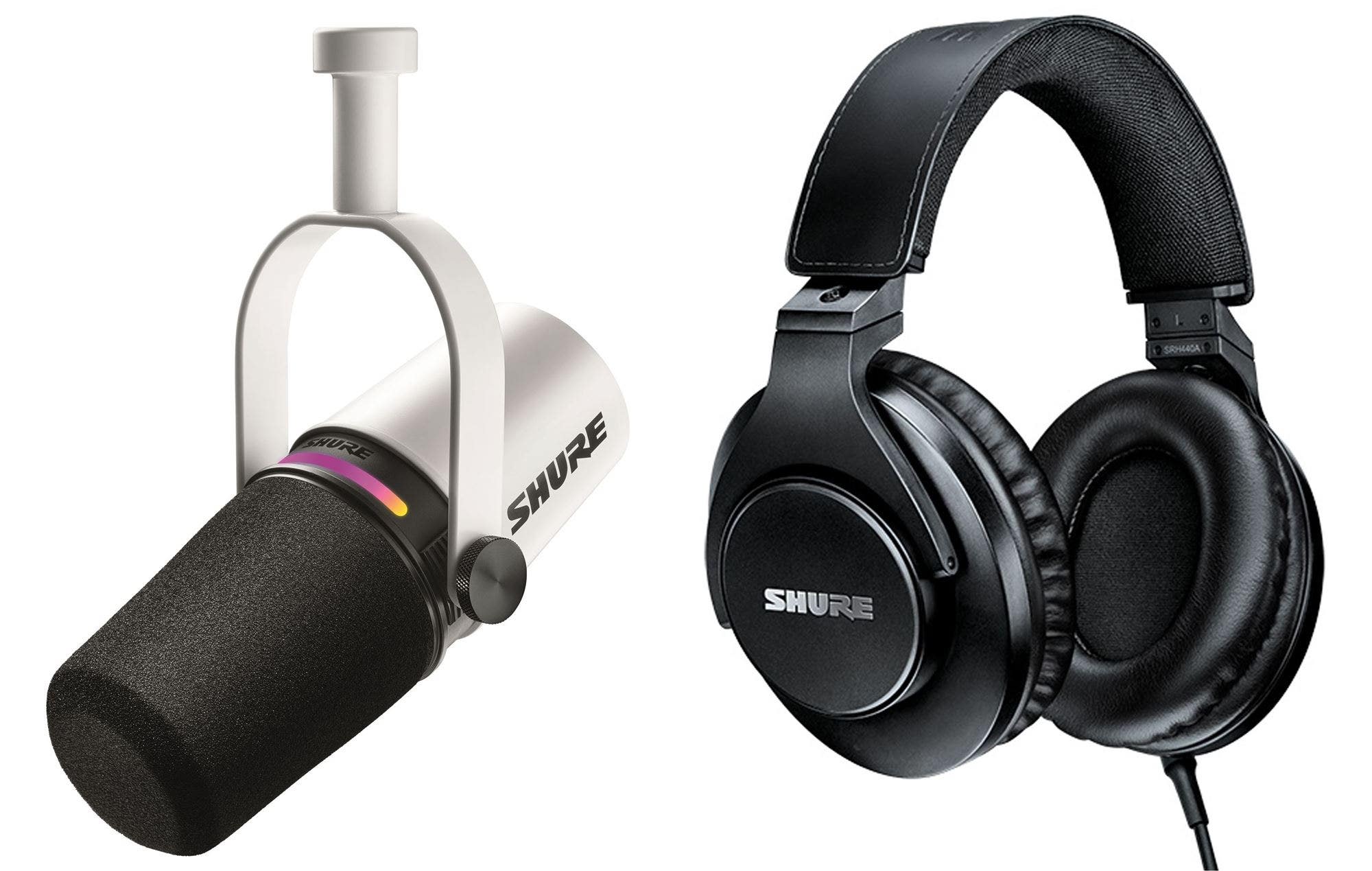 Shure MV7W Podcast Hybrid Mic with SRH440A Headphone Bundle