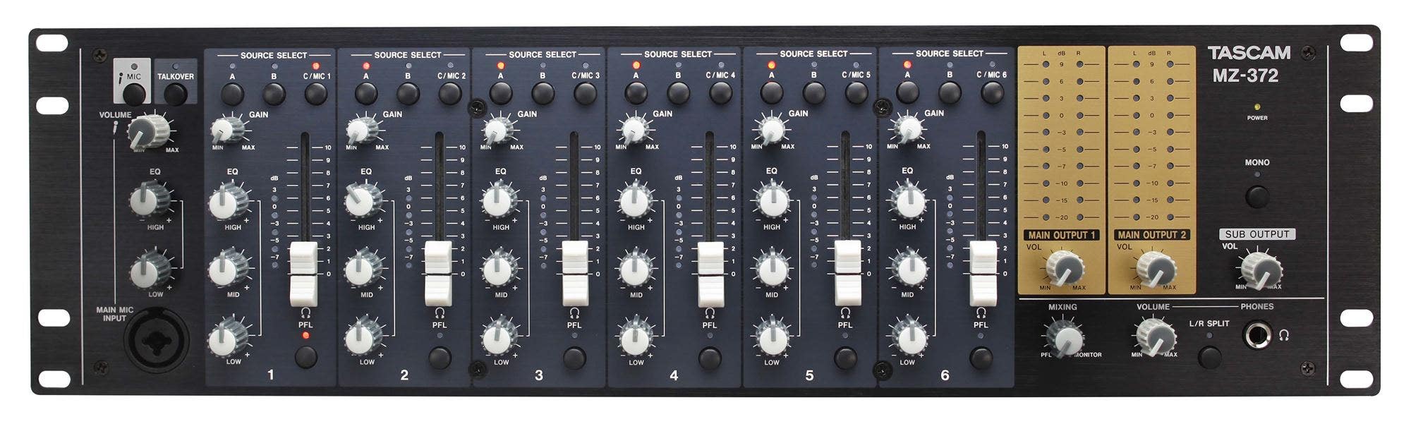 TASCAM MZ-372 7 Channel Rackmount Zone Mixer With Voice Priority