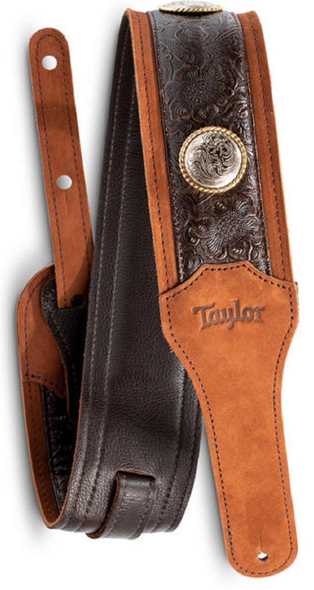 Taylor Grand Pacific 3" Nickel Concho Leather Guitar Strap Brown