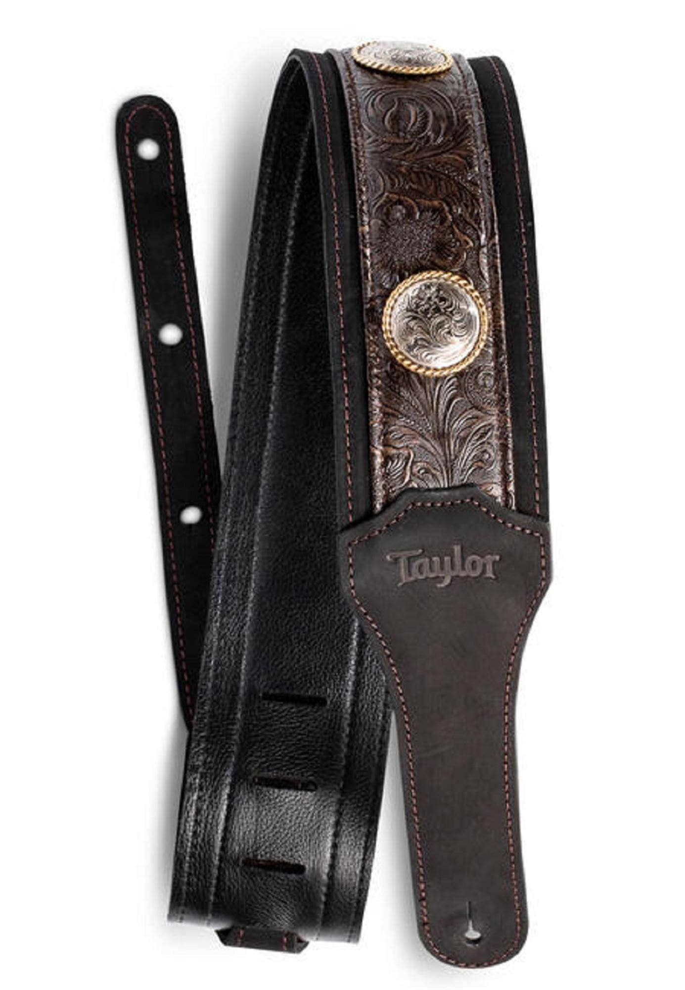 Taylor Grand Pacific 3" Nickel Concho Leather Guitar Strap Black
