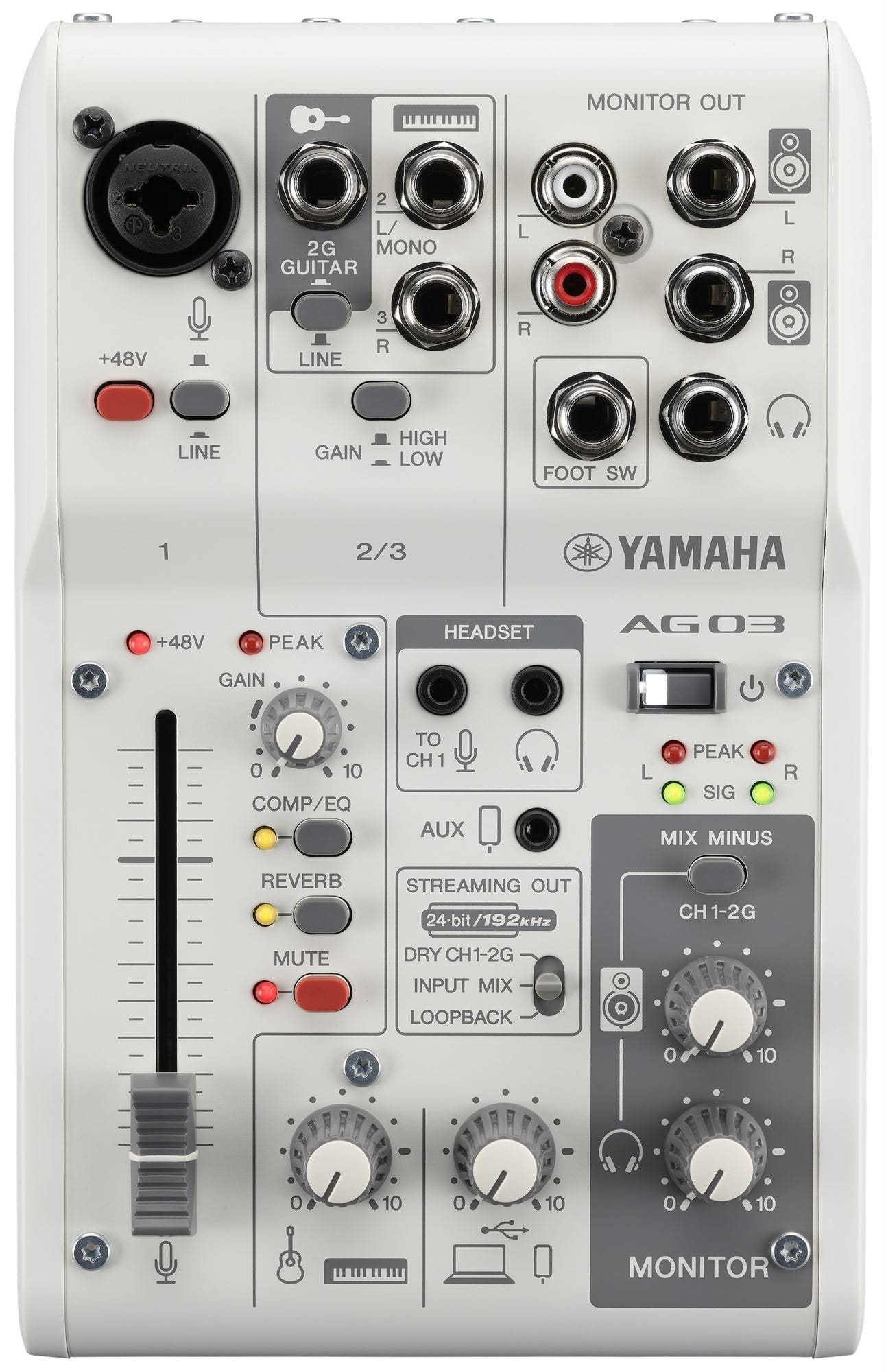 Yamaha AG03MK2 3 Channel Streaming Mixer in White