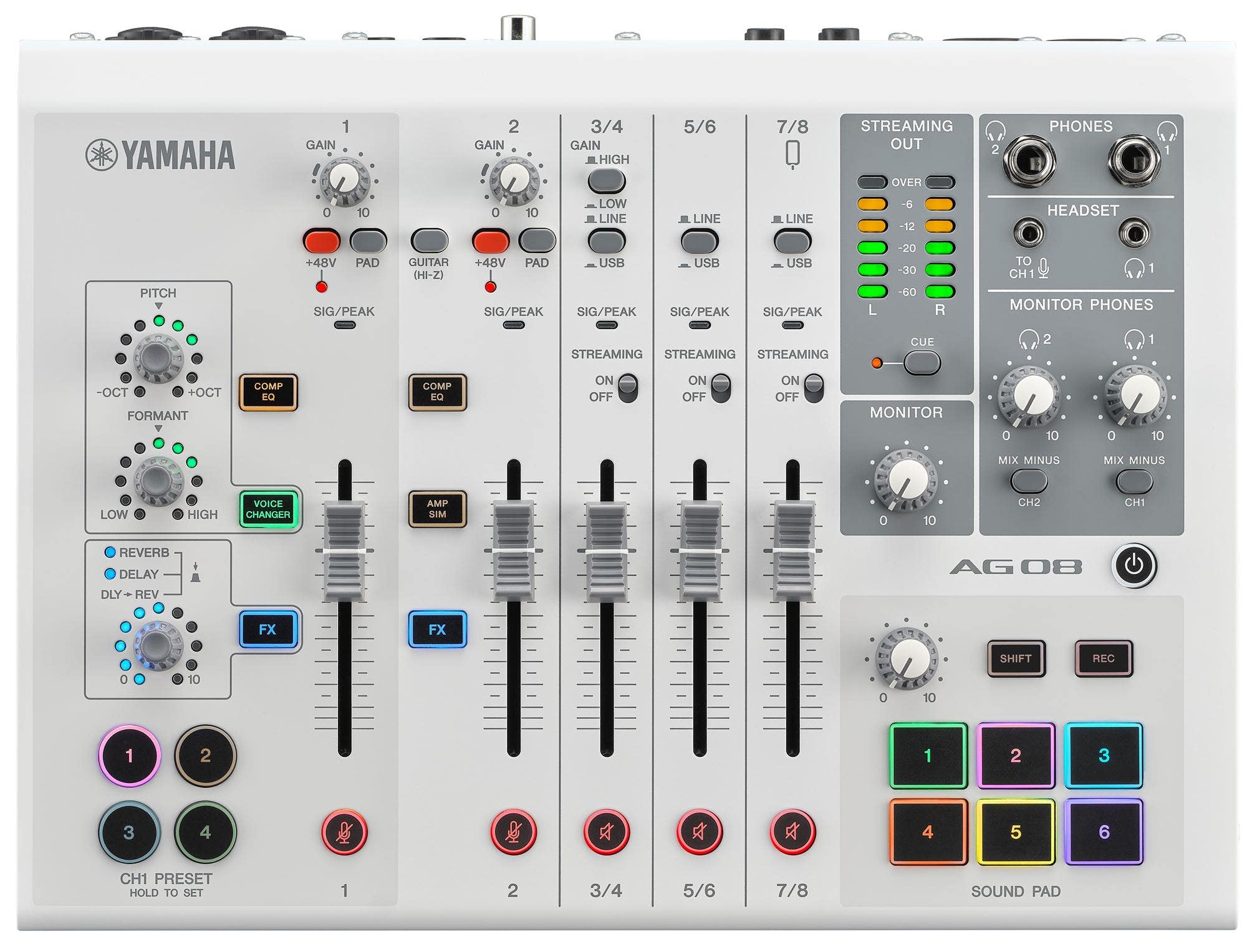 Yamaha AG08 8-Channel Streaming Mixer in White