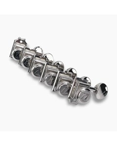Allparts Top Lock Vintage Locking 6-in-line Locking Tuning Keys with Press-Fit Bushings, Staggered Posts and Metal Oval Buttons - (set of 6) - Nickel