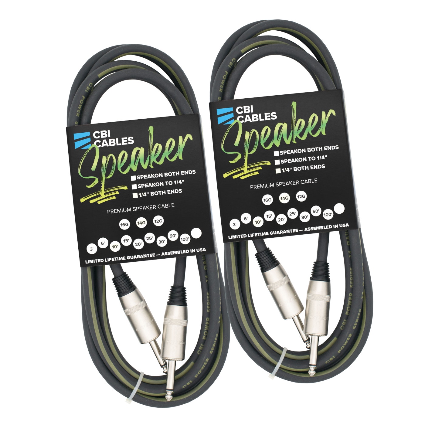 CBI SC Heavy Duty Speaker Cable 14 Gauge 1/4 Inch Connectors 6 Ft 2Pk