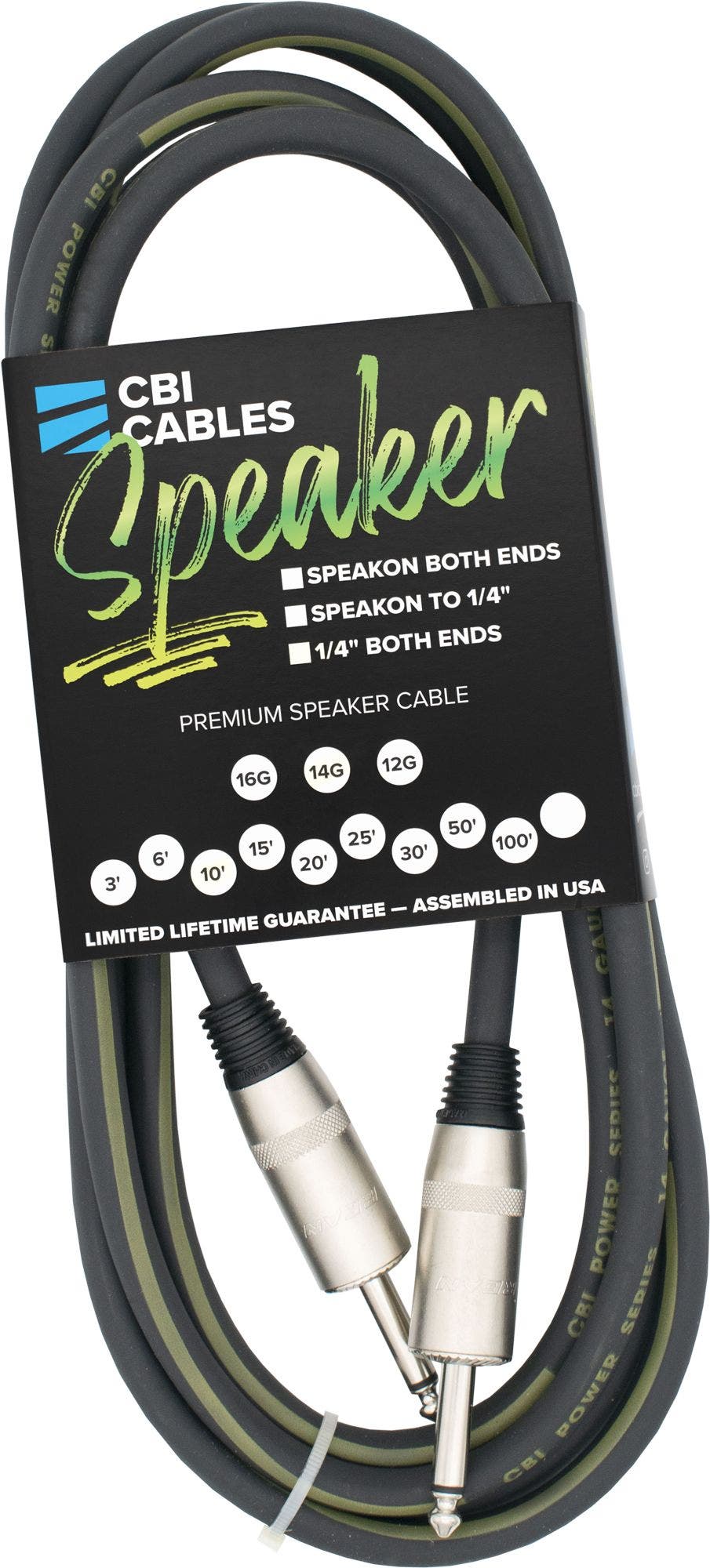 CBI SC Heavy Duty Speaker Cable 14 Gauge 1/4 Inch Connectors 6 Foot