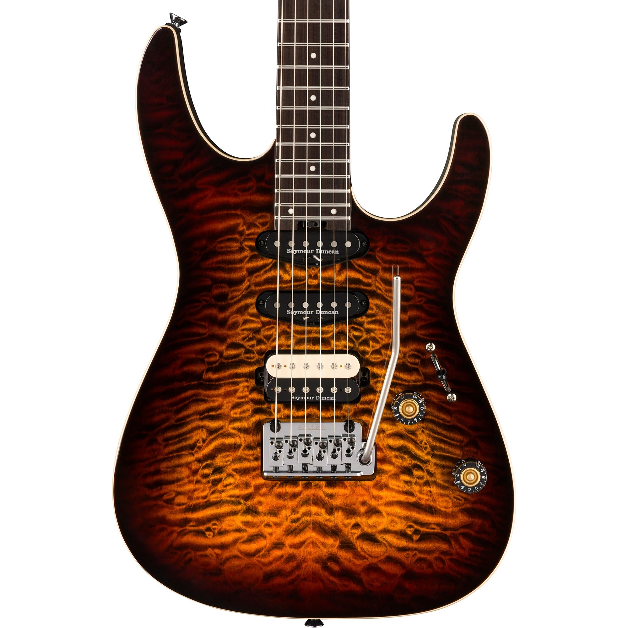 Charvel Pro-Mod Plus Dinky DK24 2PT HSS EB QM Guitar with Bag Amber Tiger