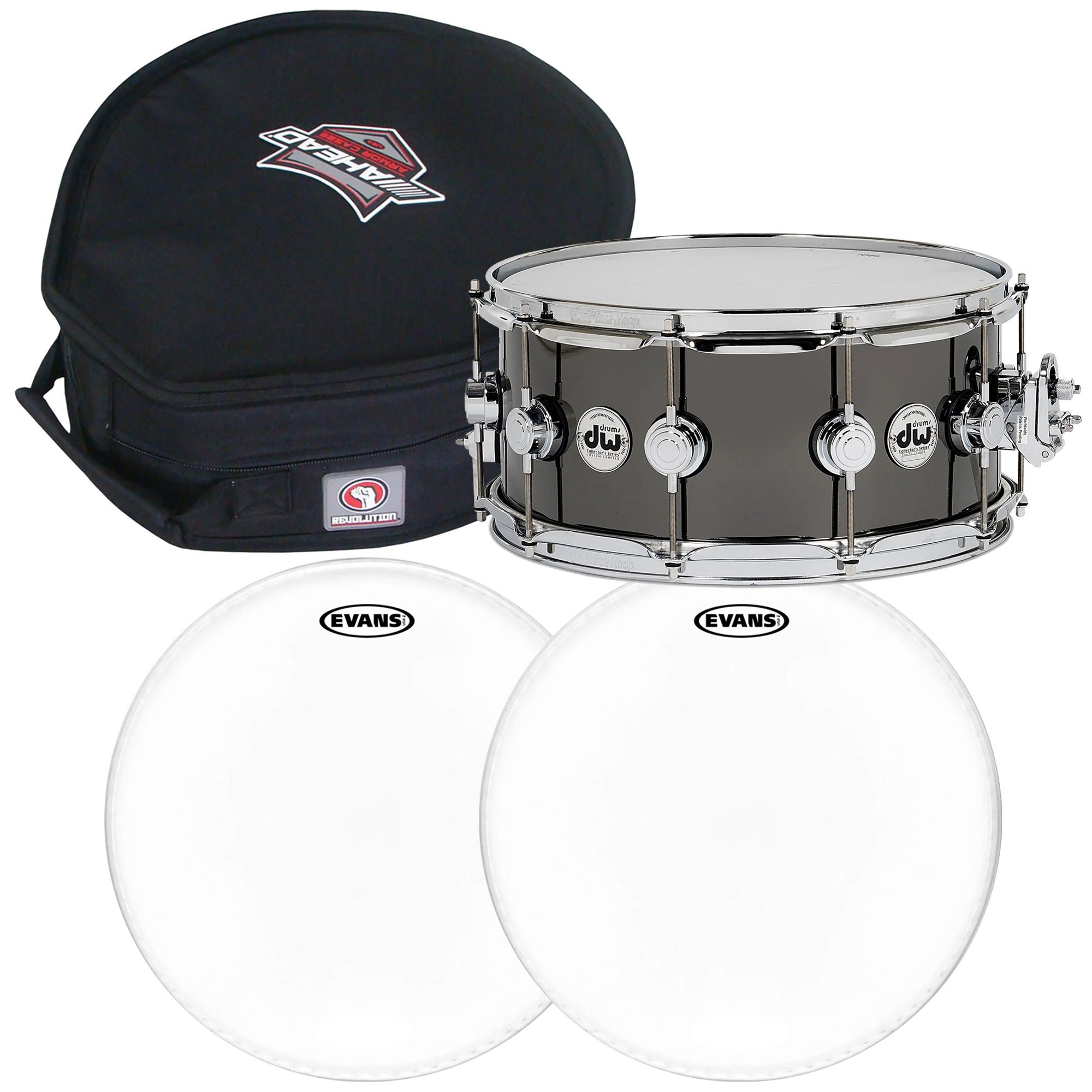 DW 65x14 Black Nickel Over Brass Snare with Bag and Drum Head B14G1 x2