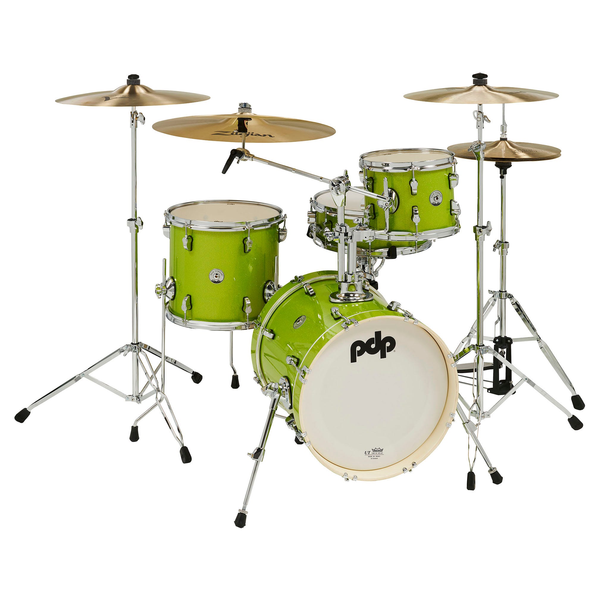PDP New Yorker Compact 4 Piece Drum Set Electric Green Sparkle