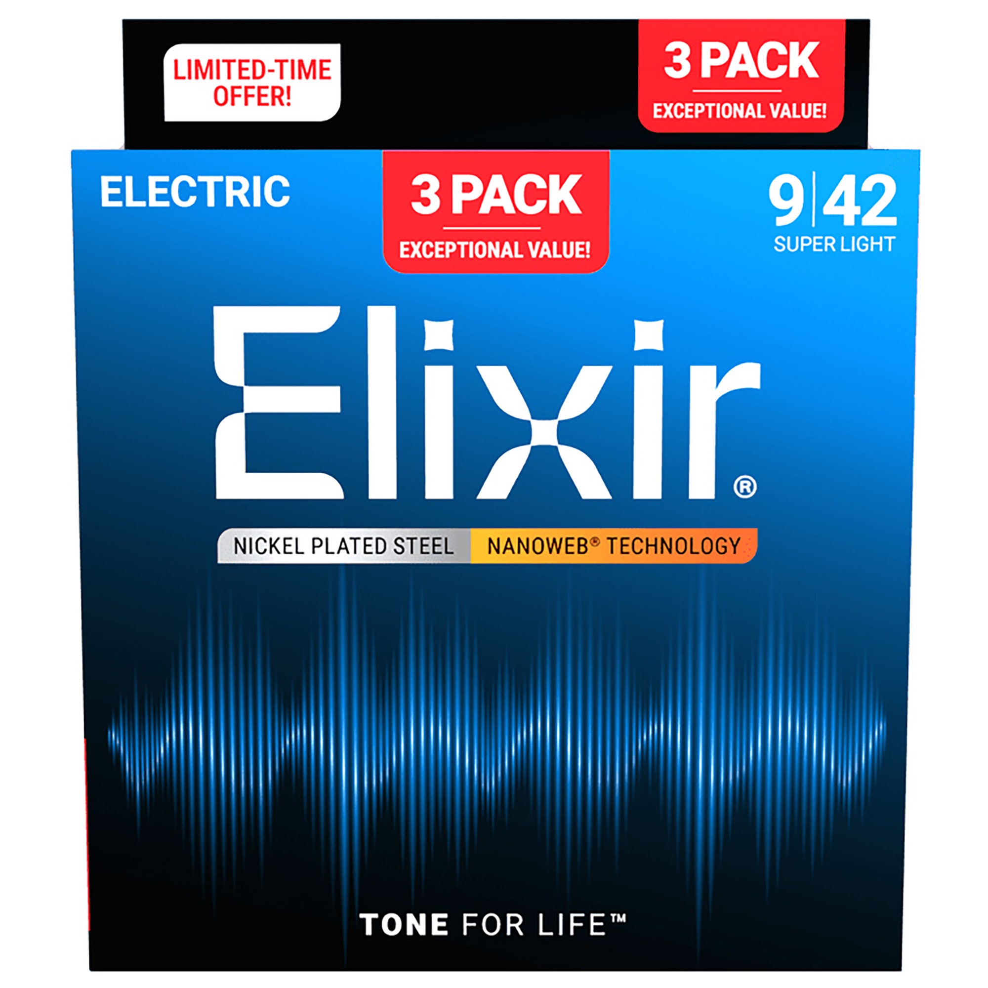 Elixir Electric Guitar Strings NanoWeb 3 Pak