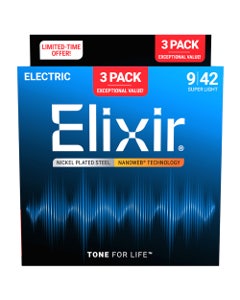 Elixir Electric Guitar Strings NanoWeb 3 Pak