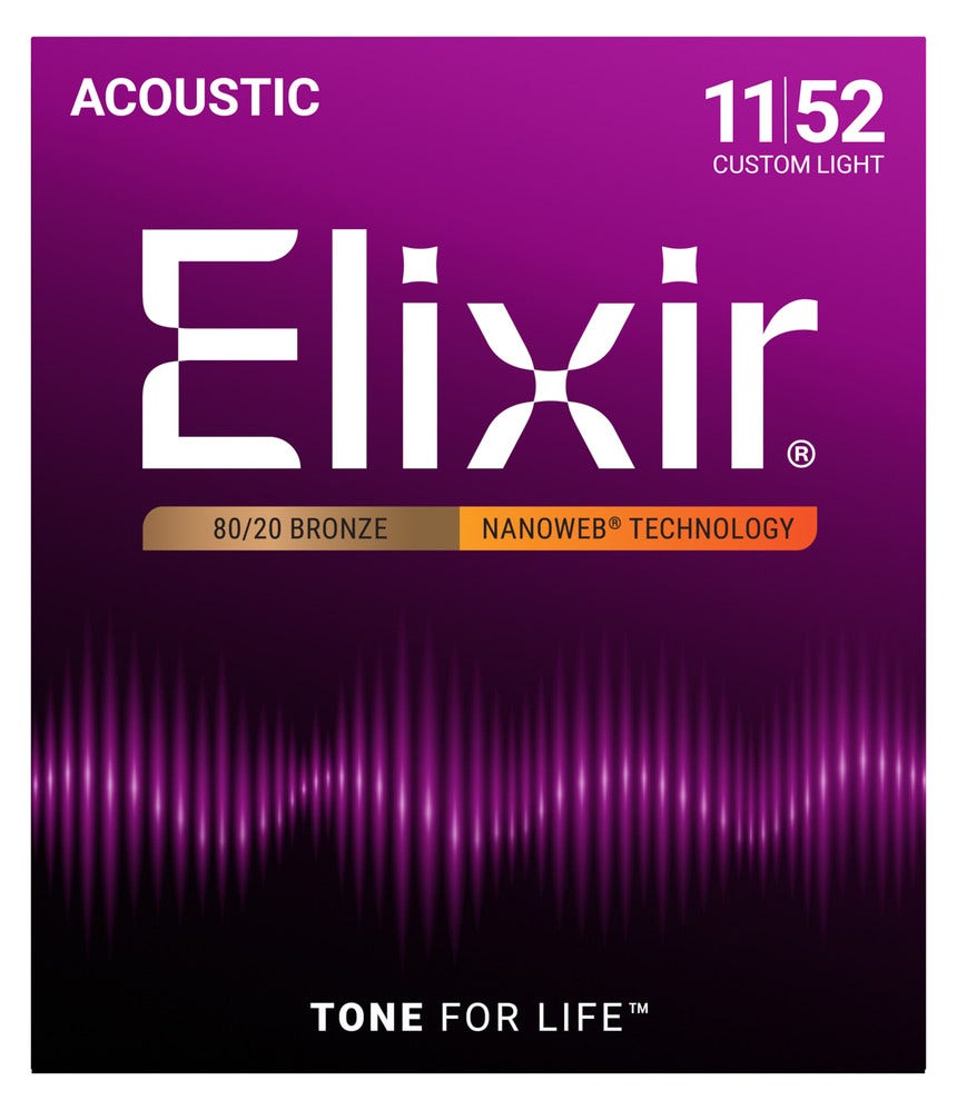 Elixir 11027 NanoWeb 80/20 Bronze Acoustic Guitar Strings 11-52