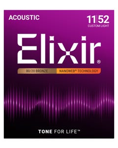 Elixir 11052 NanoWeb 80/20 Bronze Acoustic Guitar Strings