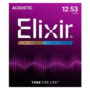 Elixir 11050 PolyWeb 80/20 Bronze Acoustic Guitar Strings 12-53