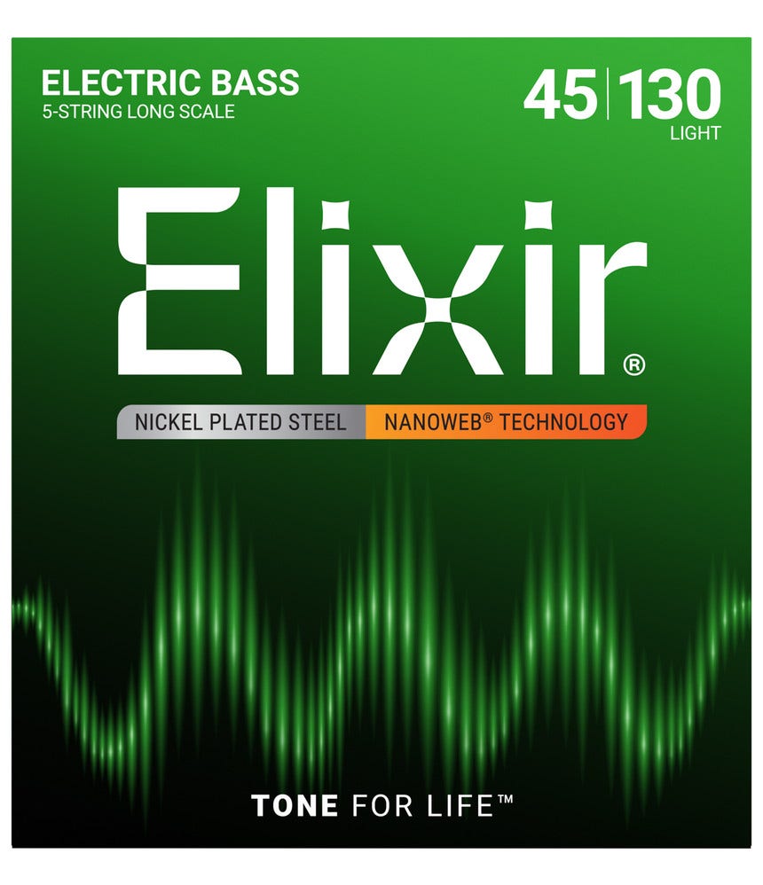 Elixir 14202 NANOWEB Long Scale 5 String Electric Bass Strings Light
