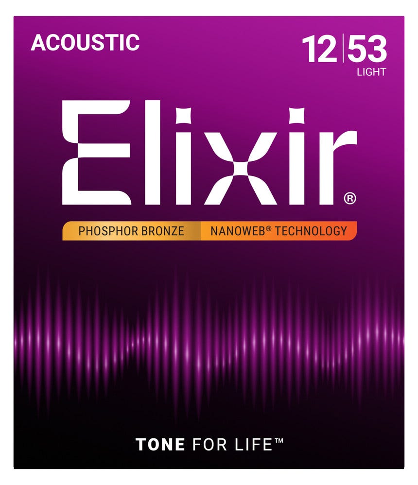 Elixir 16052 NanoWeb Phosphor Bronze Acoustic Guitar Strings 12-53