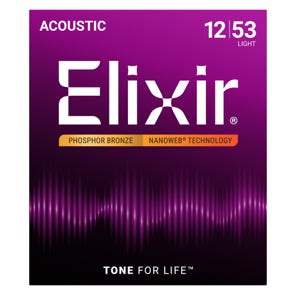 Elixir 16052 NanoWeb Phosphor Bronze Acoustic Guitar Strings 12-53