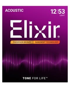 Elixir 16052 NanoWeb Phosphor Bronze Acoustic Guitar Strings 12-53