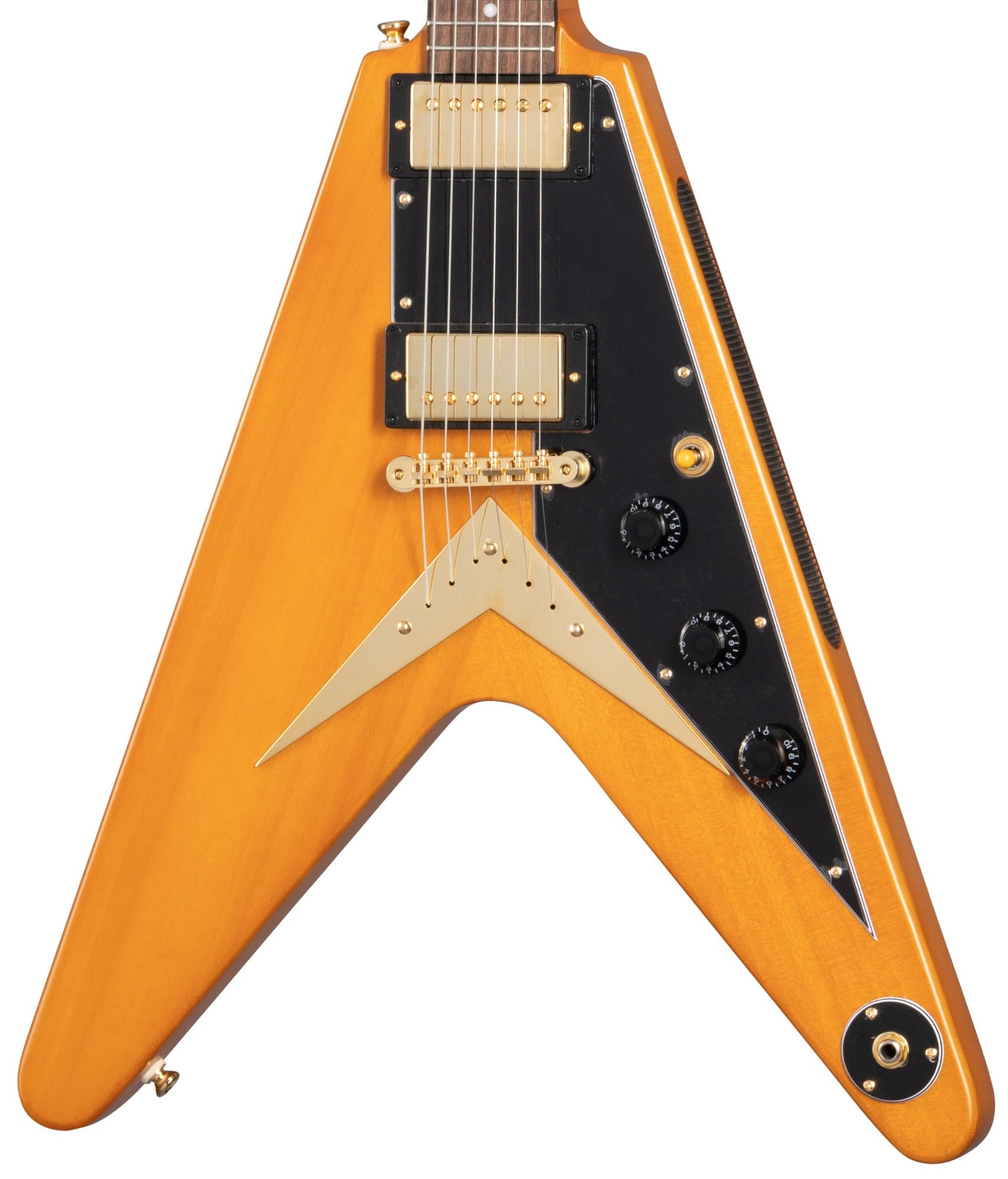 Epiphone 1958 Korina Flying V Guitar with Case Black Pickguard Aged Natural