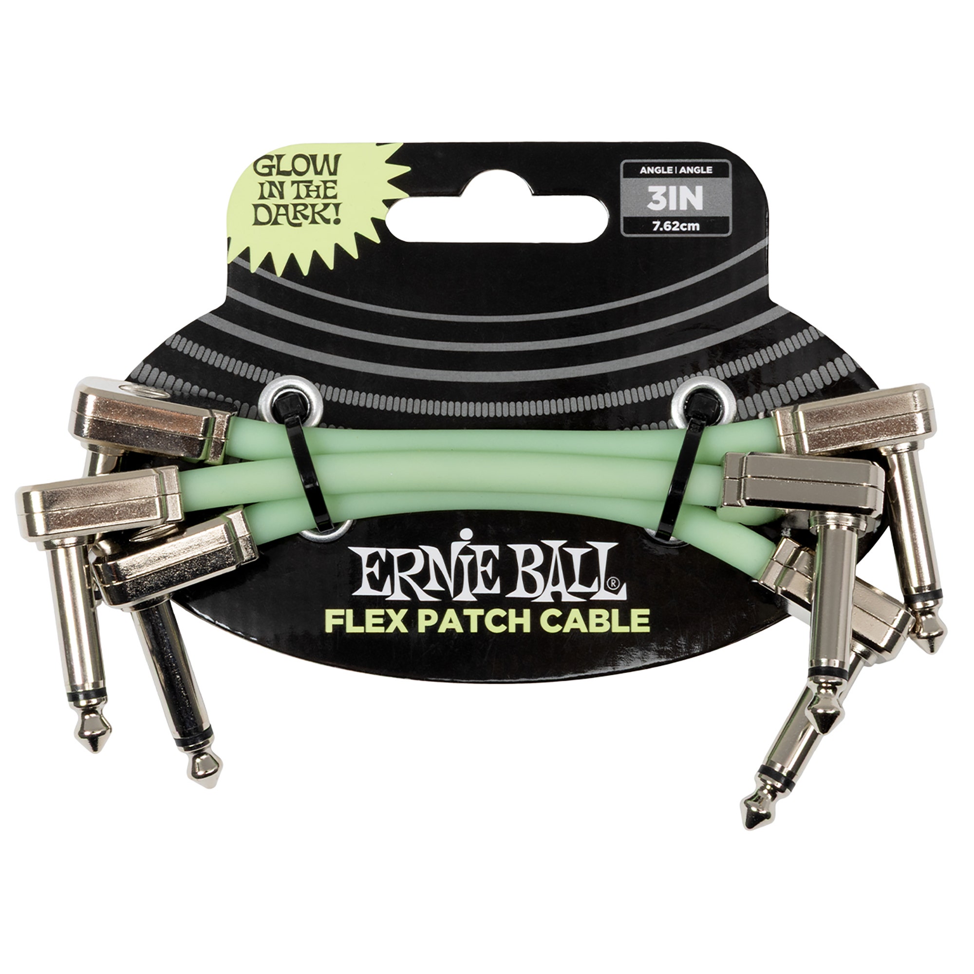 Ernie Ball P06474 Glow-in-the-Dark Flex Patch Cables 3 Inch 3 Pak