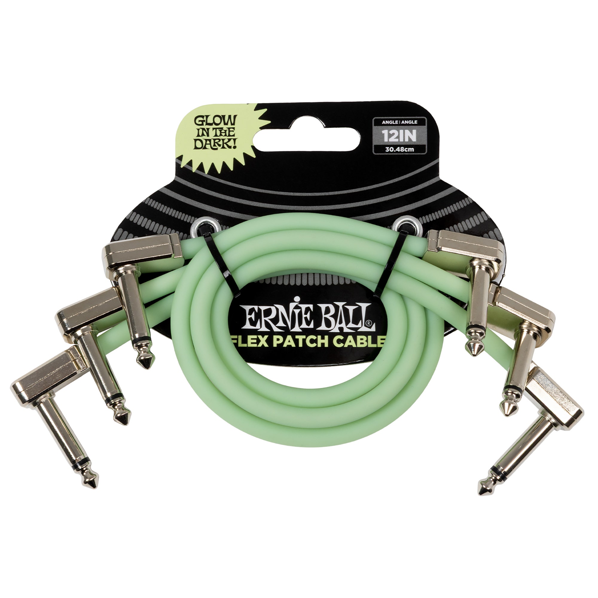 Ernie Ball P06476 Glow-In-The-Dark Flex Patch Cable 12 Inch 3 Pak