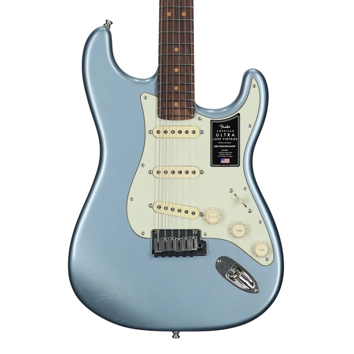 Fender Am Ultra Luxe Vint 60s Strat RW Ice Blue WC View 2