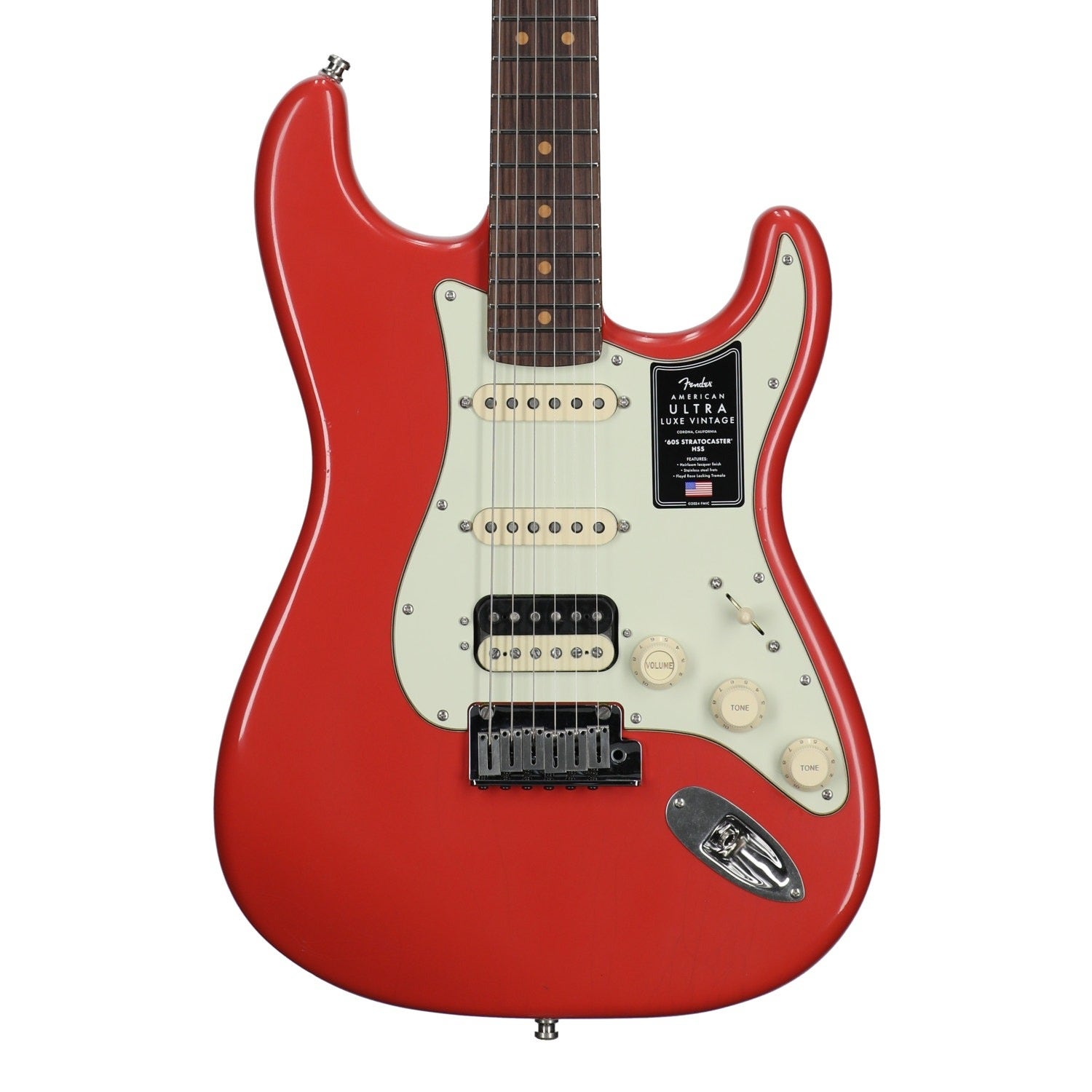 Fender American Ultra Luxe Vintage 60s Stratocaster HSS Guitar with Case Fiesta Red