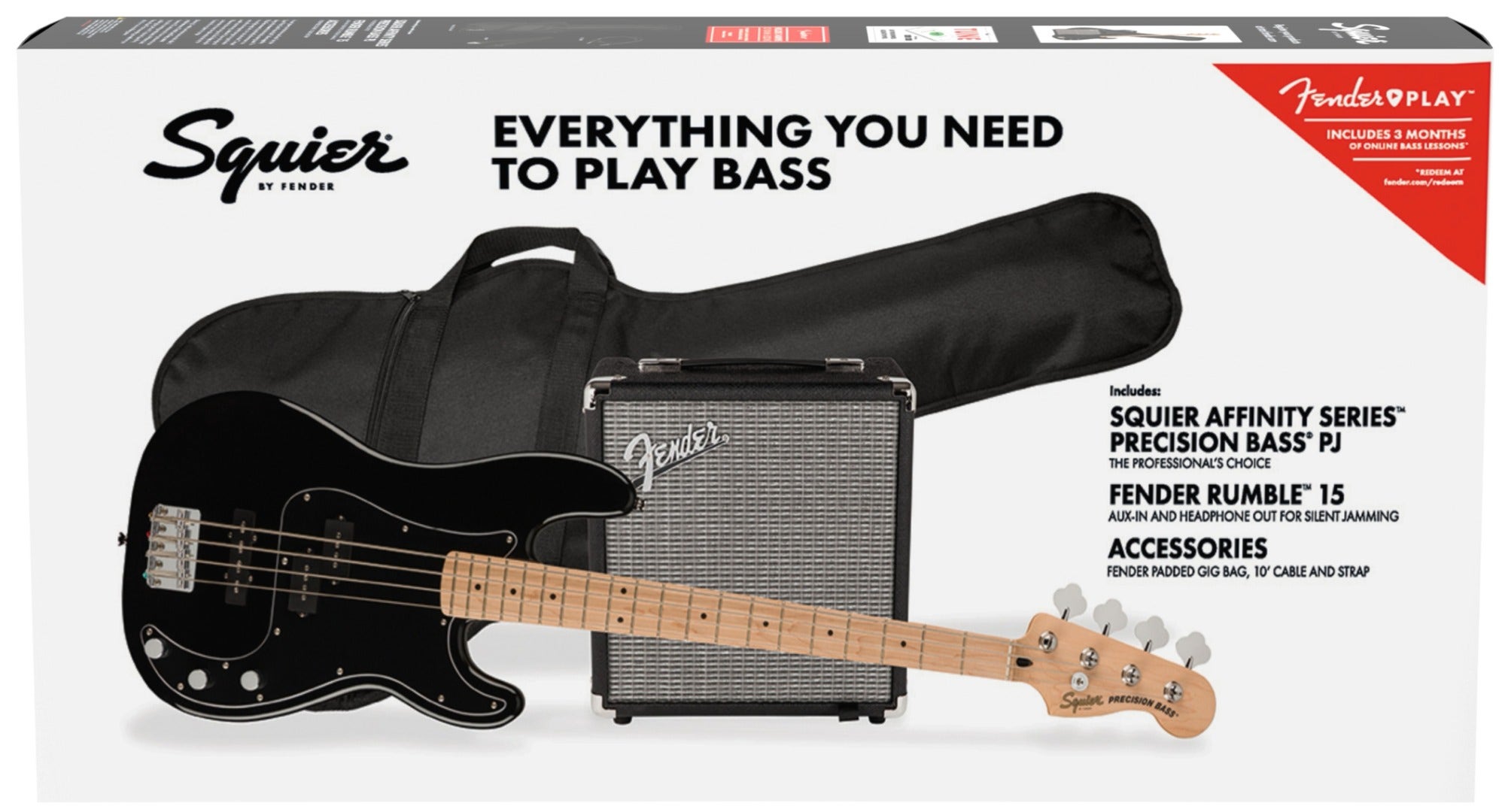 Squier Affinity Precision Bass PJ Pack with Rumble 15 Amp Black