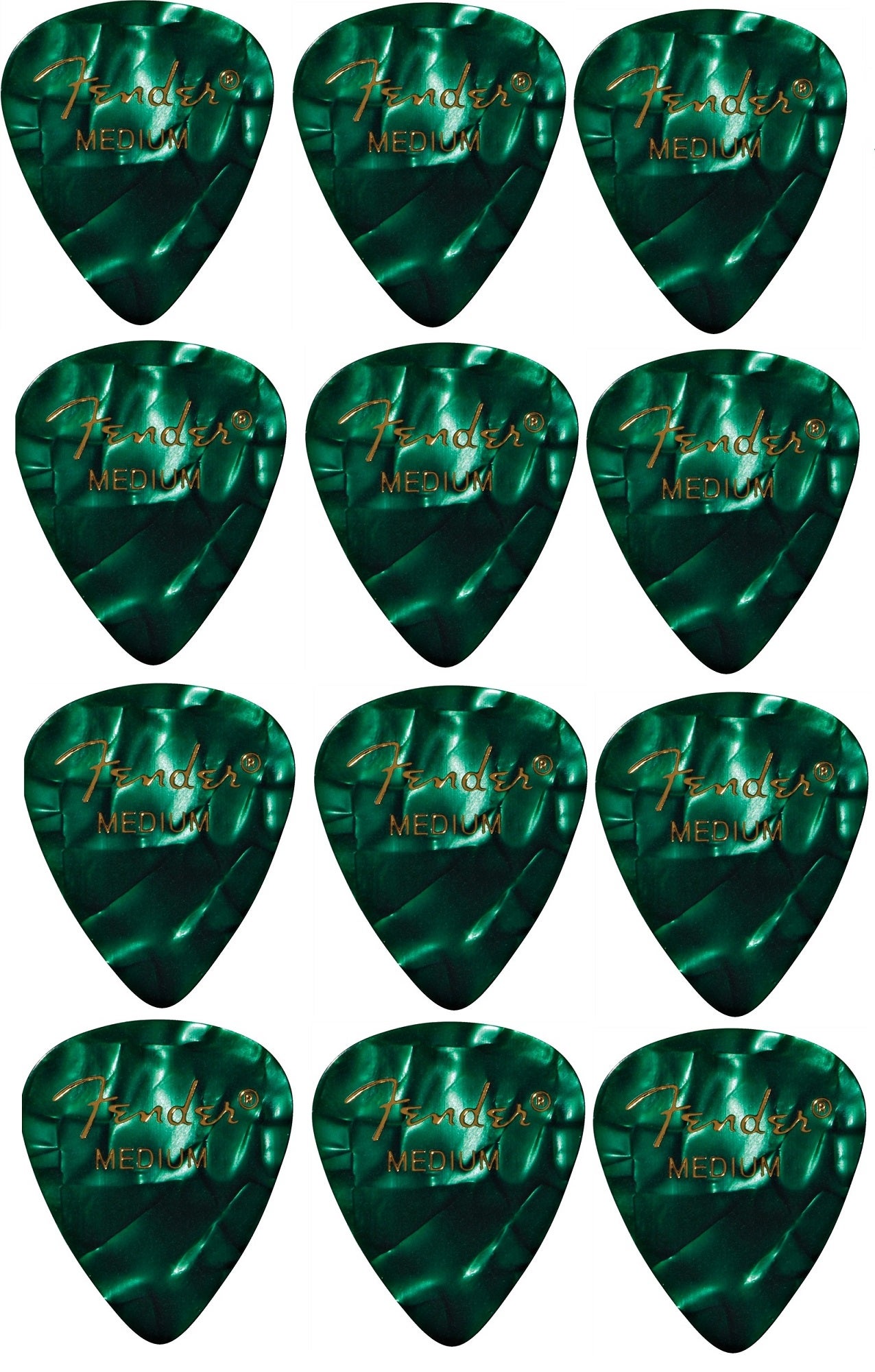 Fender 351 Shape Picks 12 Pack Green Moto Medium
