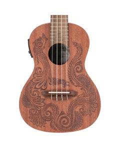 Luna Henna Dragon Mahogany Concert A/E Ukulele with Gigbag