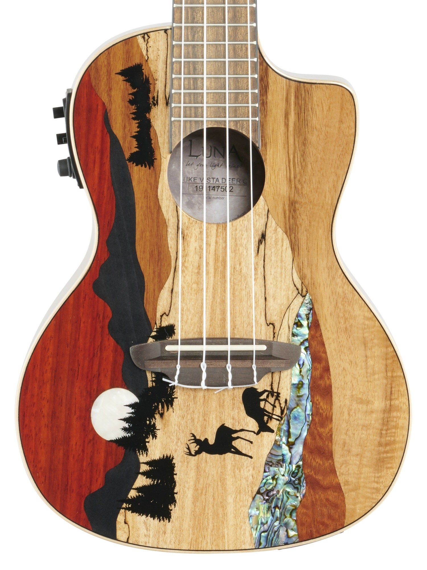 Luna Vista Deer Concert Acoustic Electric Ukulele with Gig Bag