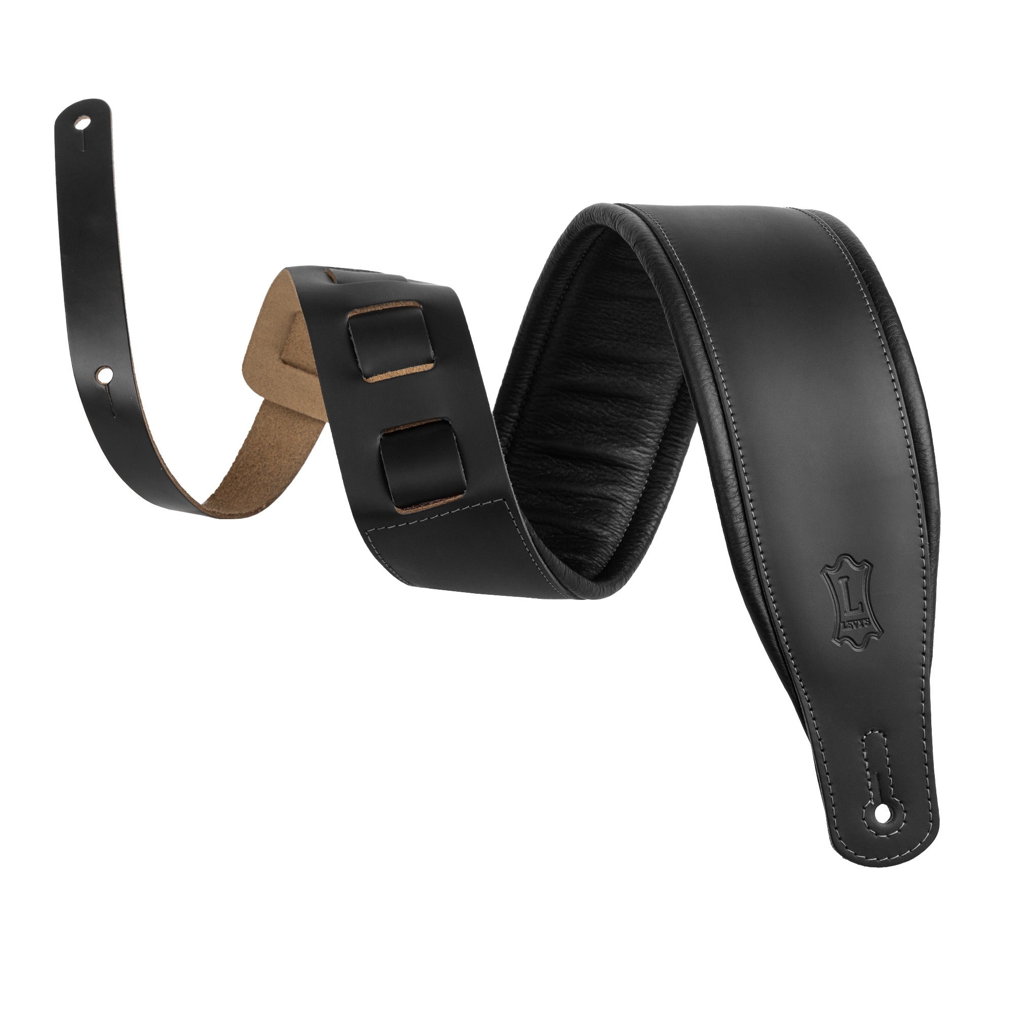 Levys M26PD-BLK-MAT Extra Long Leather Guitar Strap Matte Black