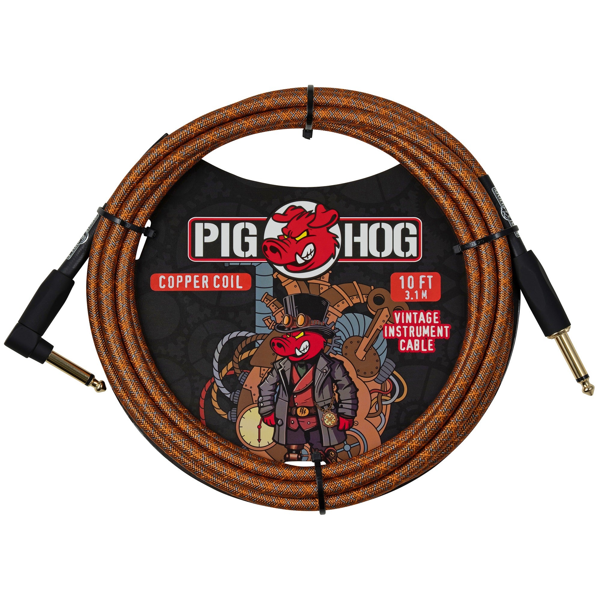 Pig Hog Copper Coil Instrument Cable 10 Feet Right Angle