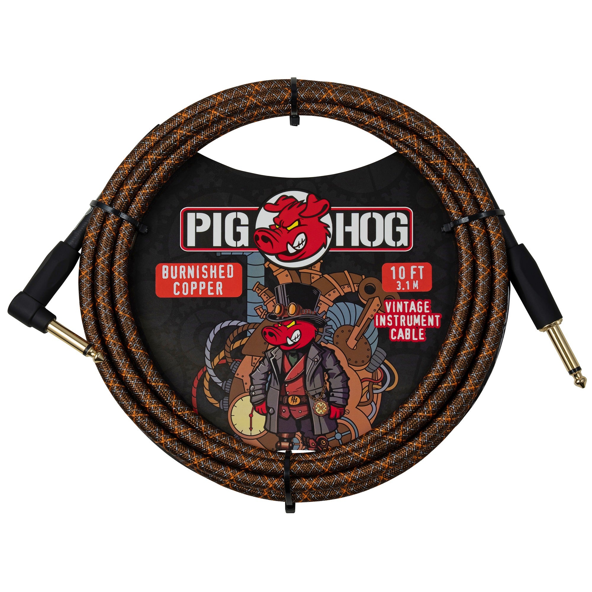 Pig Hog Burnished Copper Instrument Cable 10 Feet Right Angle