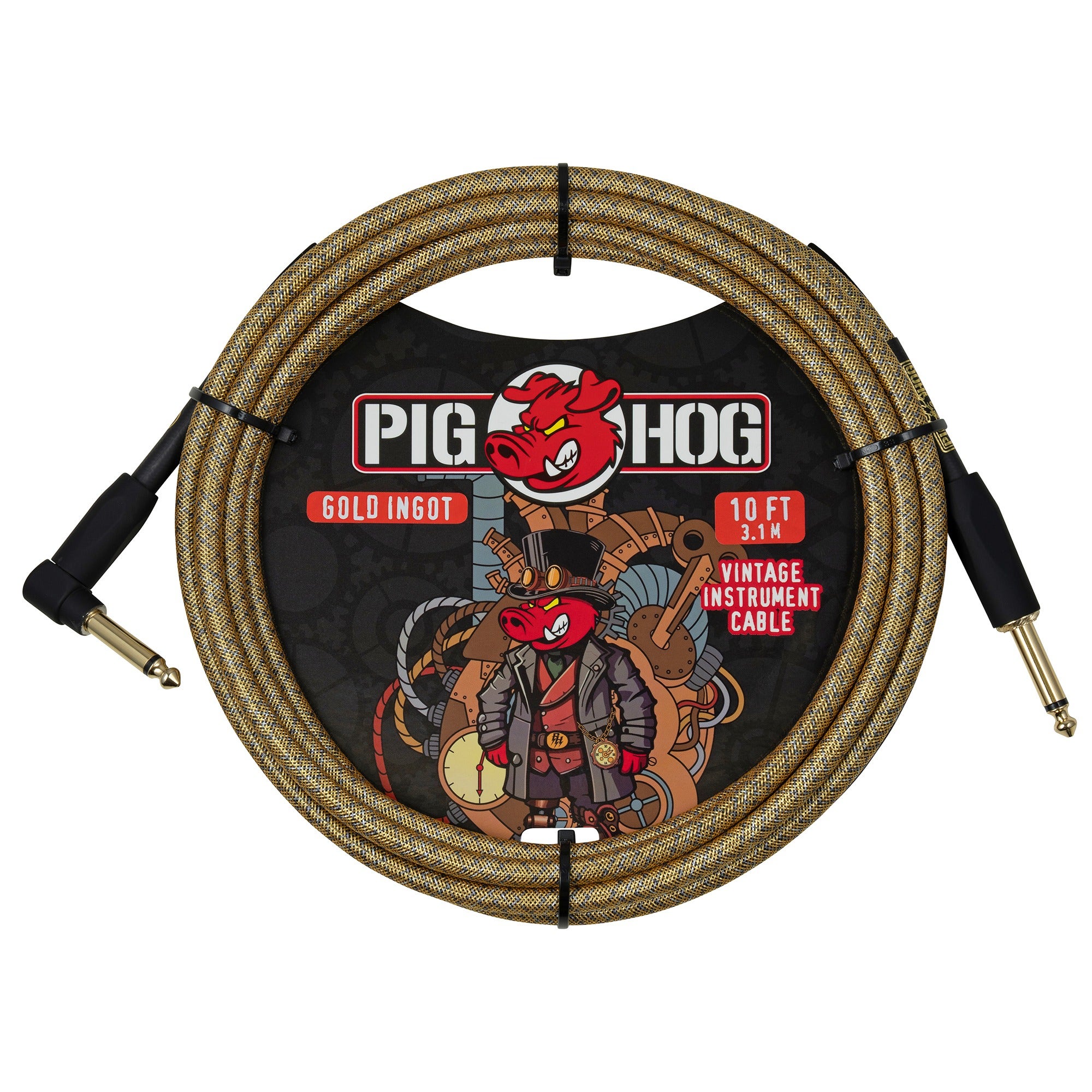 Pig Hog Gold Ingot Instrument Cable 10 Feet Right Angle