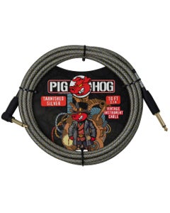 Pig Hog Tarnished Silver Instrument Cable 10 Feet Right Angle